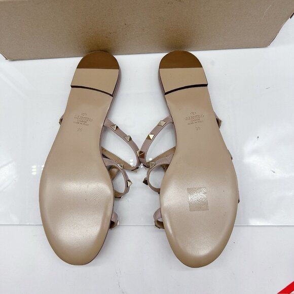 Valentino Garavani Womens Rockstud Flat Slide Sandals P45 Poudre Leather EU 39 - Picture 9 of 11